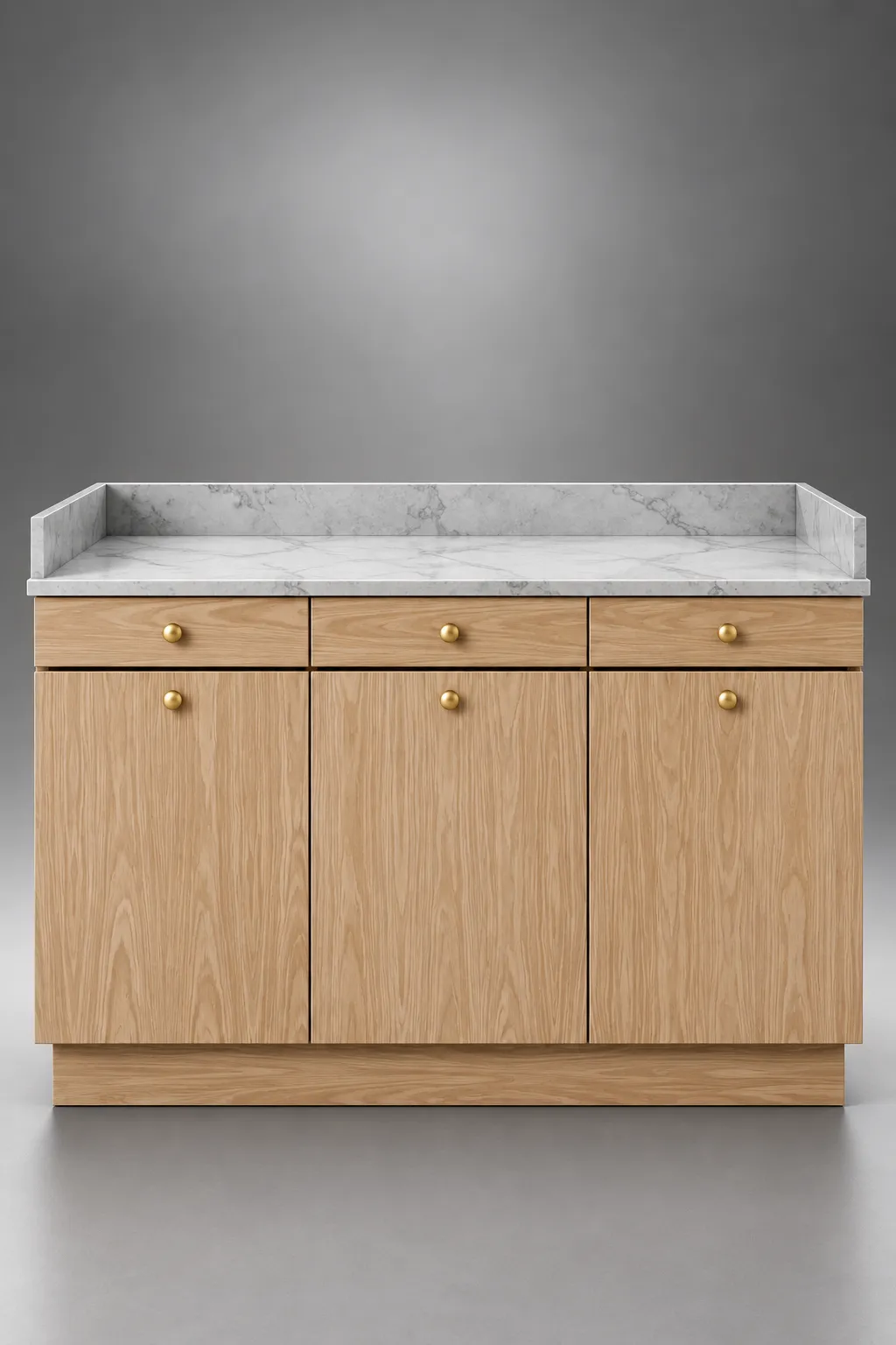 Oak waiter station with a marble top and brass knobs