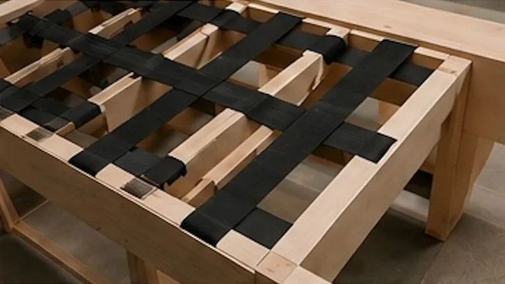 Webbed banquette seat base under construction
