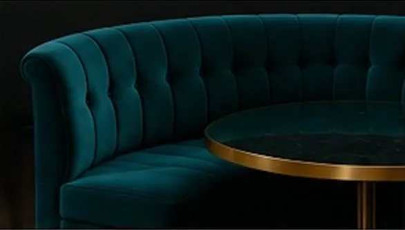 Curved teal bespoke banquette