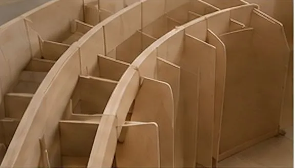 Curved timber banquette construction