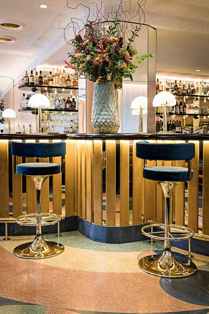 Bar view and Terrazzo floor at the Folie restaurant, Alt Collective, London