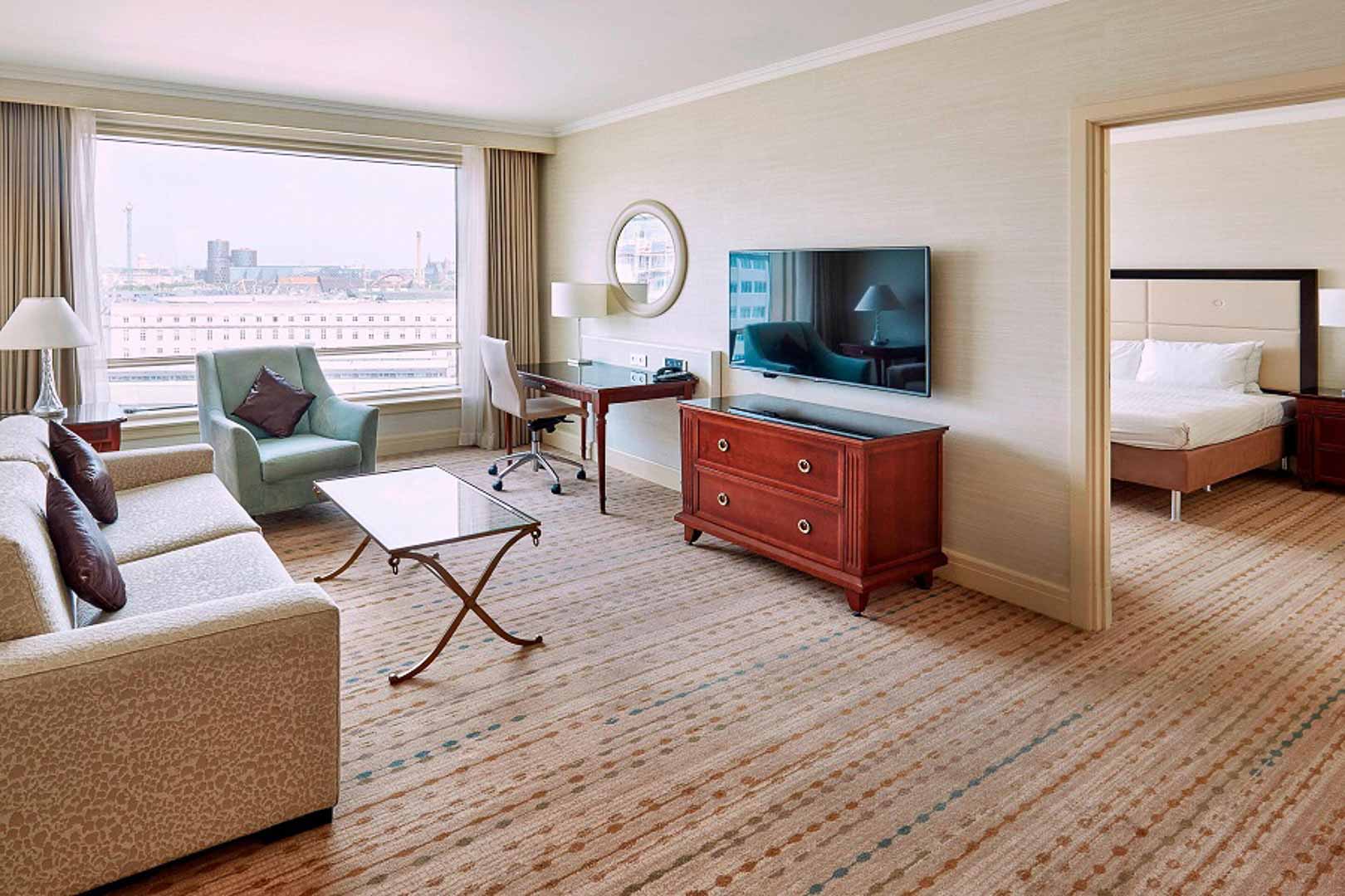 Suite including a living room, Marriott Hotel fitout and furniture, Brussels, Belgium