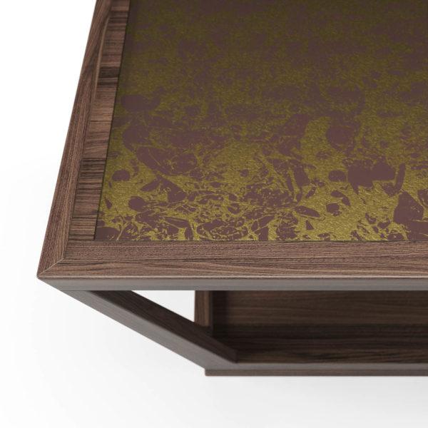Sintra coffee table in walnut and contemporary Églomise top in Dutch Gold