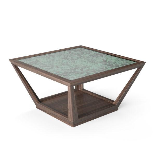 Sintra coffee table in walnut and contemporary Églomise top in Aluminium Green