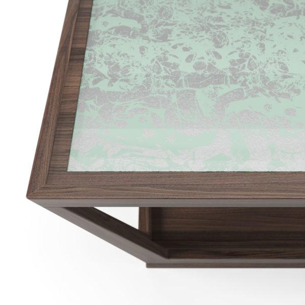 Sintra coffee table in walnut and contemporary Églomise top in Aluminium Green